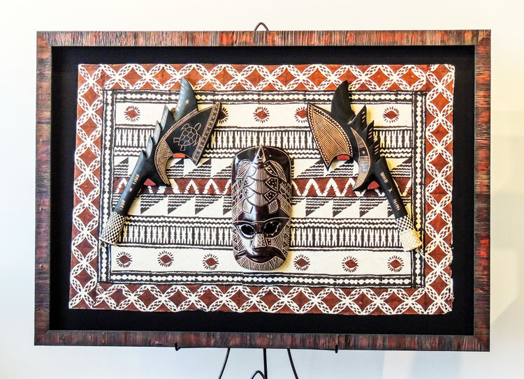 Tribal Mask, Weapons and Textile Custom Framed